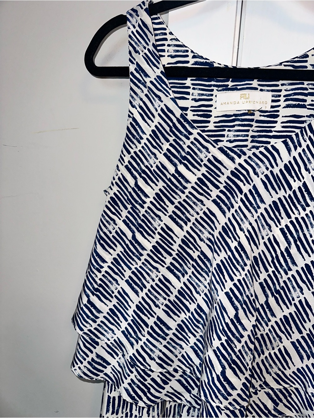Amanda Uprichard 100% Silk Size Small Navy and White Printed Layered Dress - Picture 3 of 11